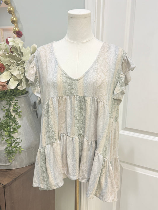 Womens Entro Snake Print Peplum Blouse 1X/2X