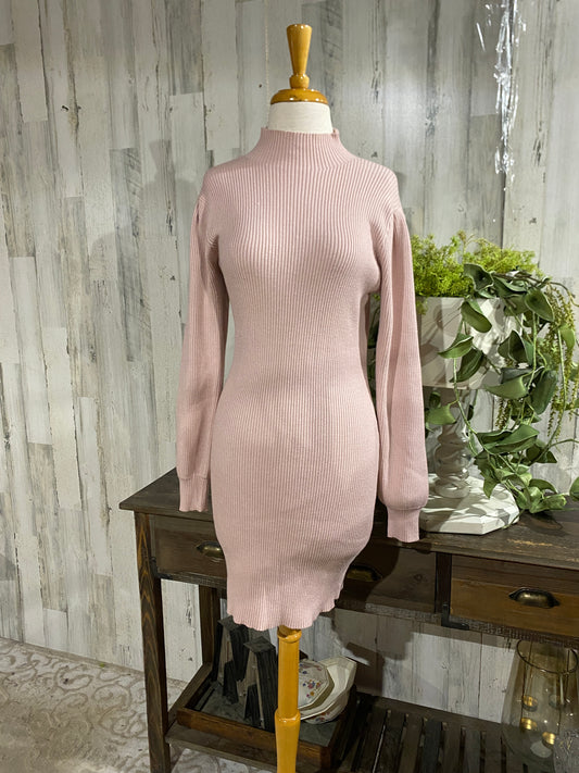 Womens PInk Ribbed Sweater Dress Medium