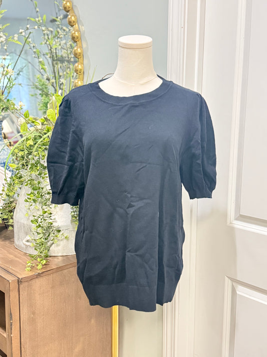 Womens Black Puff Sleeve Blouse XL EUC