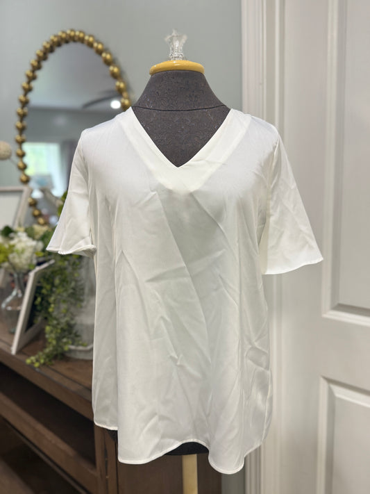 Womens White Satin Blouse Medium EUC