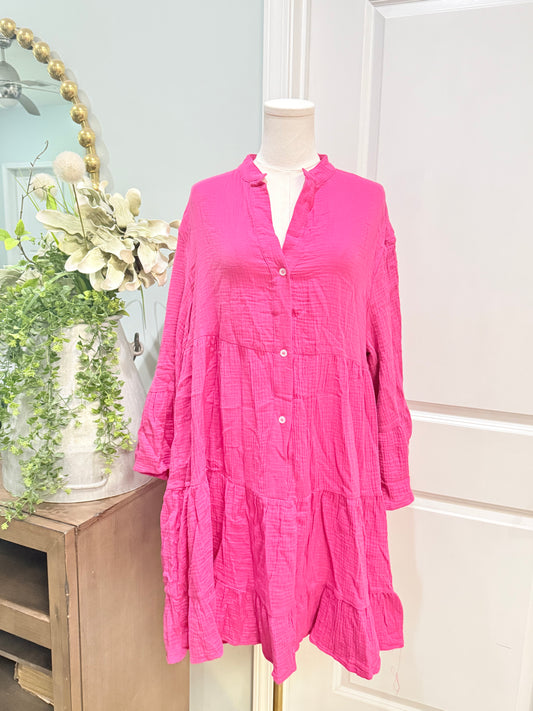 Womens Pink Cotton Gauze Dress Large EUC