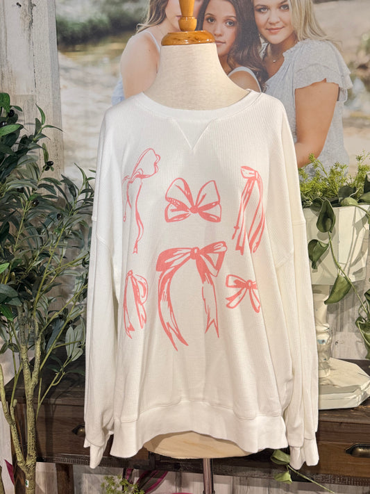 Womens Ribbed Bow Sweatshirt XL EUC