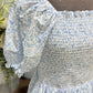 Womens Blue Floral Smocked Dress Large EUC
