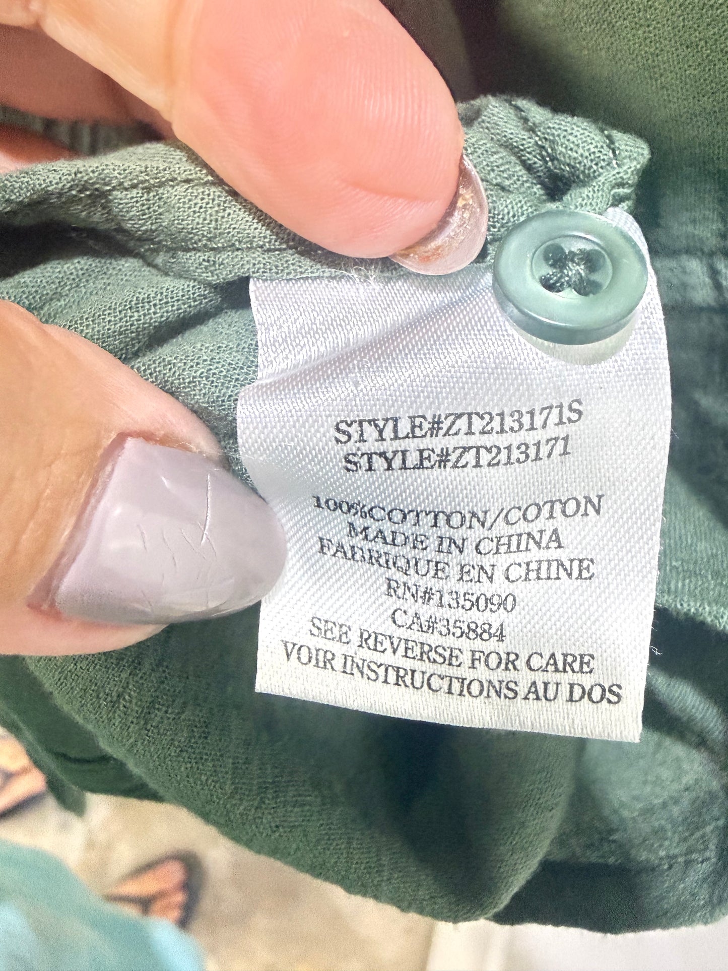 Womens Z Supply Green Cotton Button Down XS/S NWT