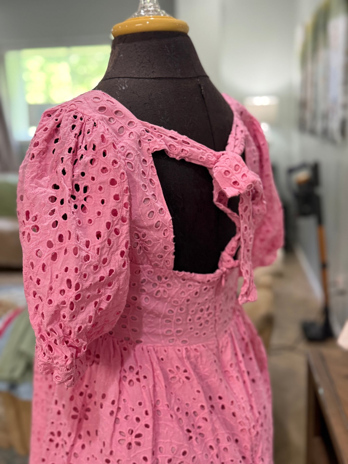 Womens C&V Pink Eyelet Mini Dress Medium EUC