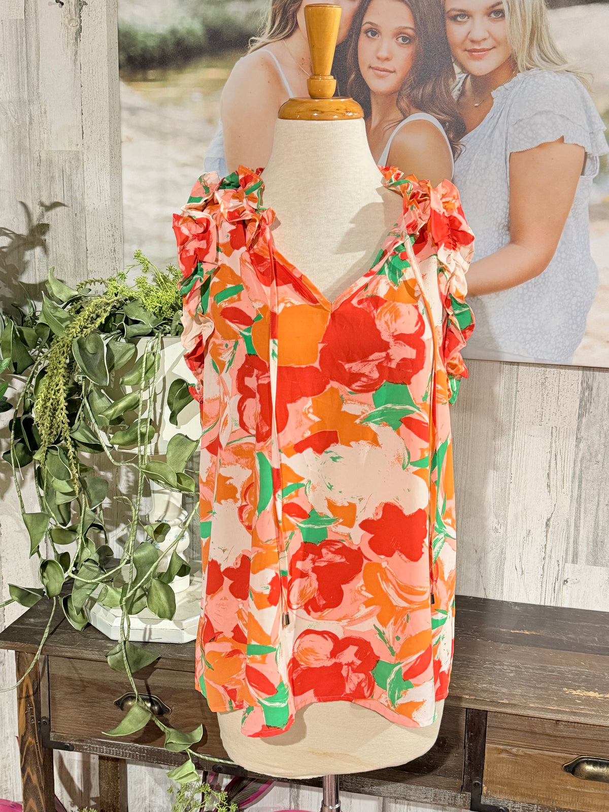 Womens Entro Floral Flutter Sleeve Blouse Large EUC
