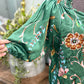Womens Green Satin Floral Blouse Medium EUC