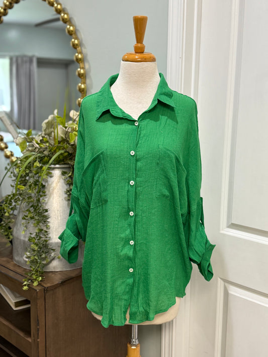 Womens Flawless Green Button Down Size Large