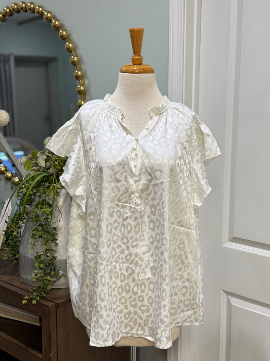 Womens White Leopard Satin Blouse Size 3XL