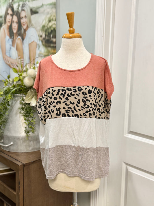 Womens She+Sky Leopard Blouse Size Large