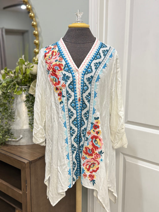 Womens Andree Embroidered Blouse Medium EUC