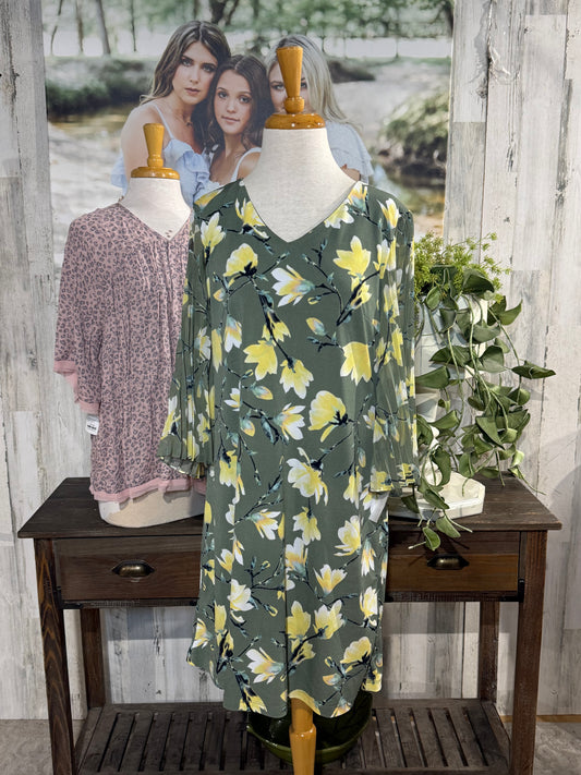 Womens Cato Green Floral Dress Large