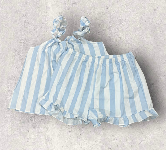 Womens Blue & White Ruffle Pajama Set Size XL