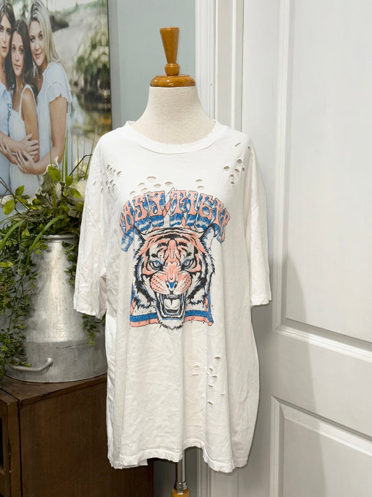 Womens Easy Tiger Burn Out Tshirt Size M/L OVERSIZED