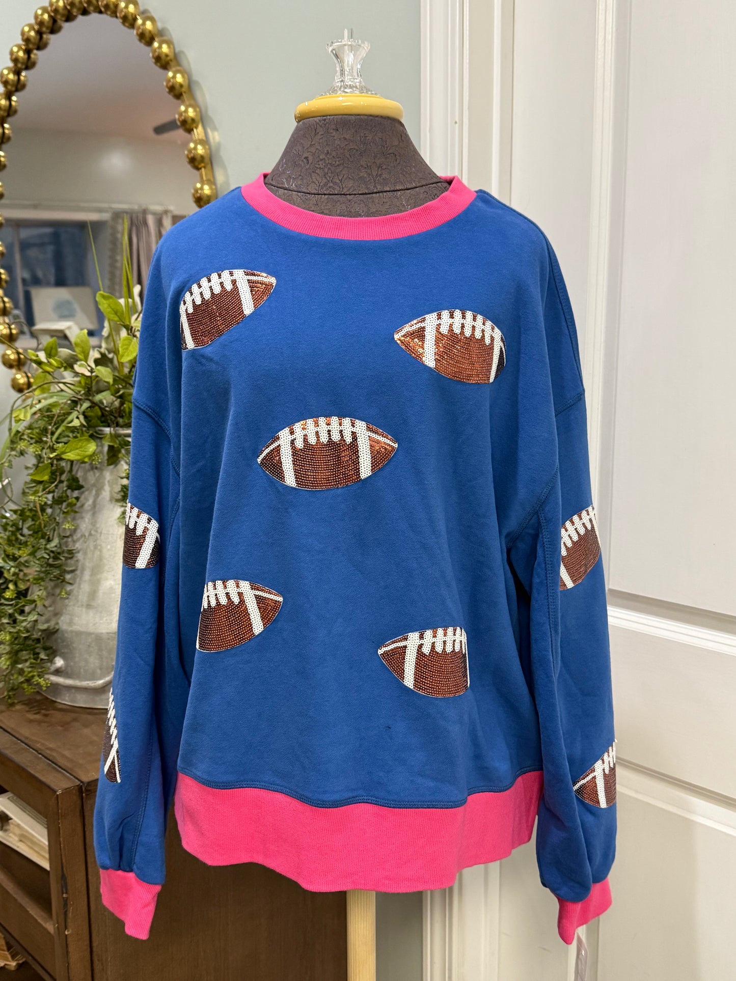 Womens Sequin Football Sweatshirt XL