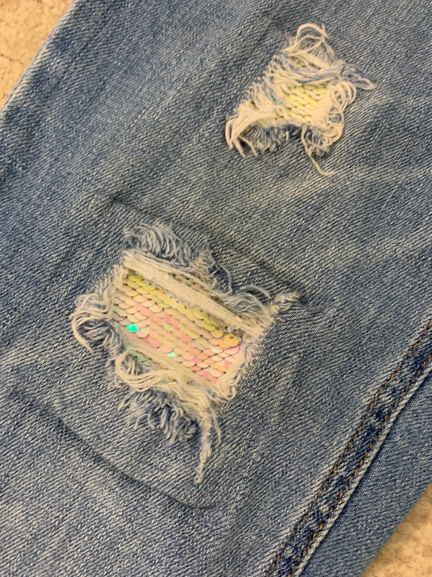 Girls Sequin Patch Jeans Size 16