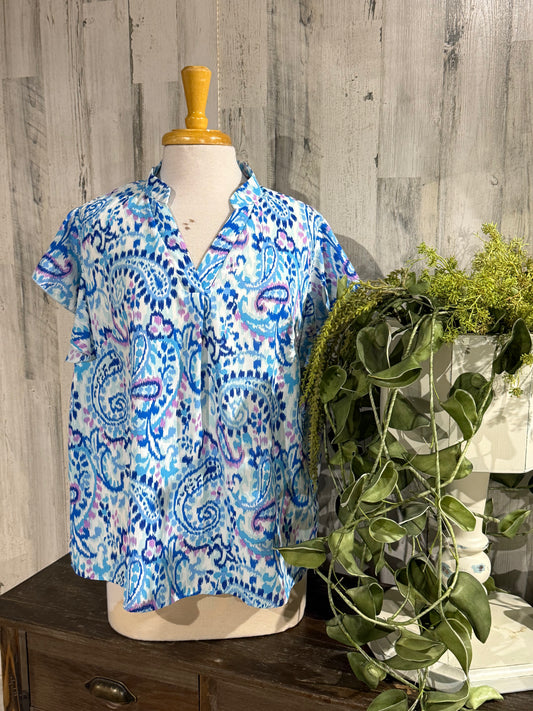 Womens Blue Paisley Blouse Size 1XL